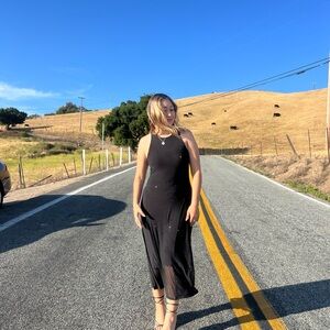 Black long dress with mini rhinestones all over